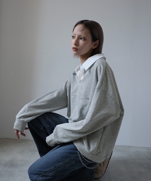 Ulysses(ユリシス)の「襟付きオーバーサイズトレーナー(スウェット・レディース・グレー/ブラック・F)」の18枚目の写真