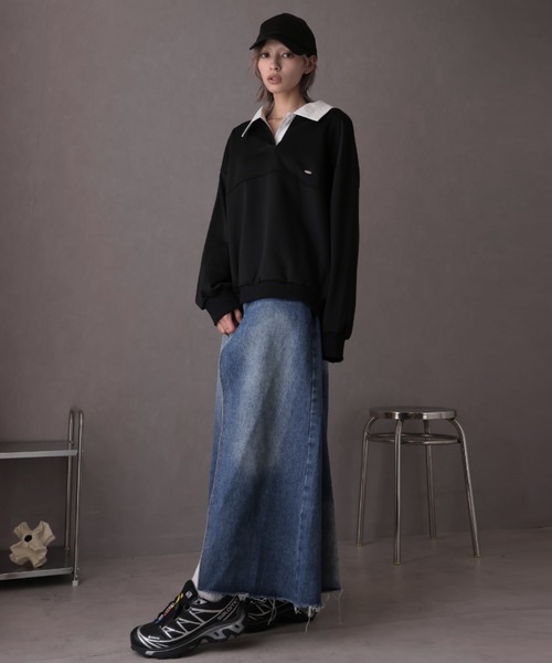 Ulysses(ユリシス)の「襟付きオーバーサイズトレーナー(スウェット・レディース・グレー/ブラック・F)」の22枚目の写真