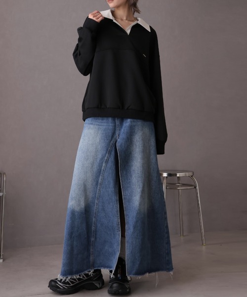 Ulysses(ユリシス)の「襟付きオーバーサイズトレーナー(スウェット・レディース・グレー/ブラック・F)」の11枚目の写真