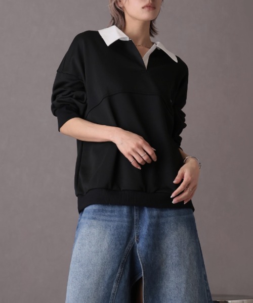 Ulysses(ユリシス)の「襟付きオーバーサイズトレーナー(スウェット・レディース・グレー/ブラック・F)」の12枚目の写真