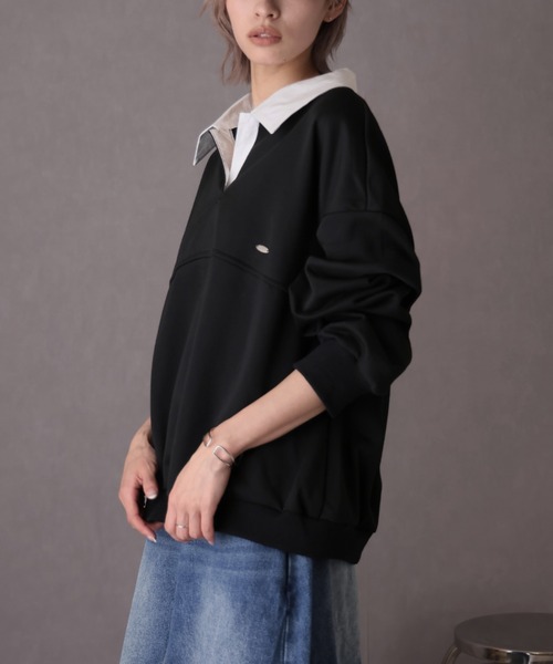 Ulysses(ユリシス)の「襟付きオーバーサイズトレーナー(スウェット・レディース・グレー/ブラック・F)」の13枚目の写真