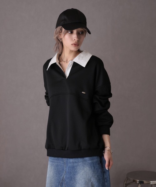 Ulysses(ユリシス)の「襟付きオーバーサイズトレーナー(スウェット・レディース・グレー/ブラック・F)」の14枚目の写真