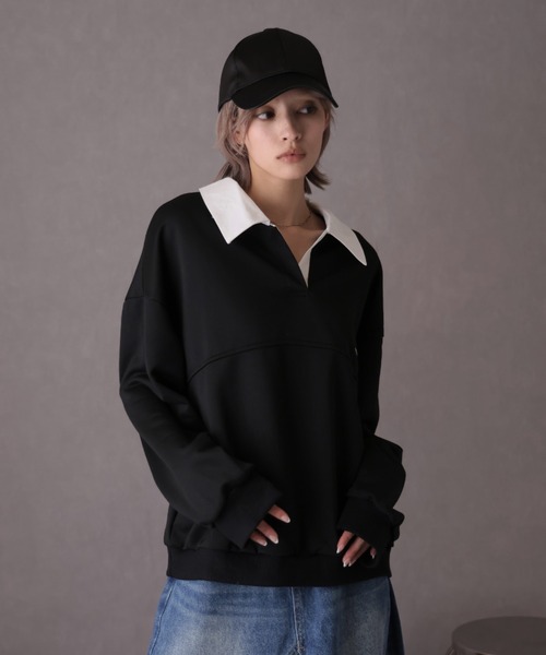 Ulysses(ユリシス)の「襟付きオーバーサイズトレーナー(スウェット・レディース・グレー/ブラック・F)」の16枚目の写真