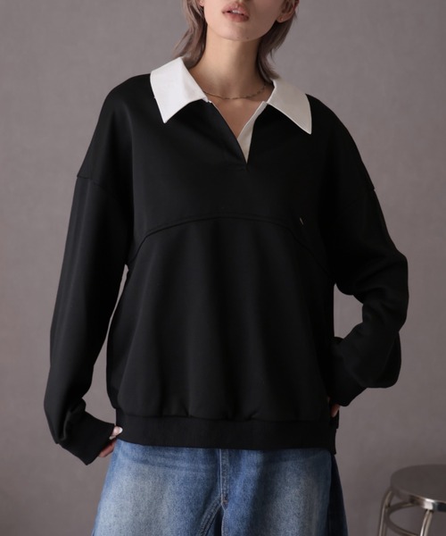 Ulysses(ユリシス)の「襟付きオーバーサイズトレーナー(スウェット・レディース・グレー/ブラック・F)」の7枚目の写真