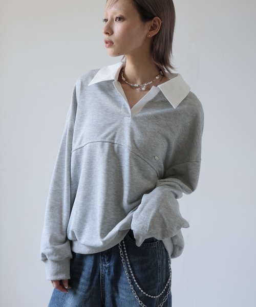 Ulysses(ユリシス)の「襟付きオーバーサイズトレーナー(スウェット・レディース・グレー/ブラック・F)」の5枚目の写真