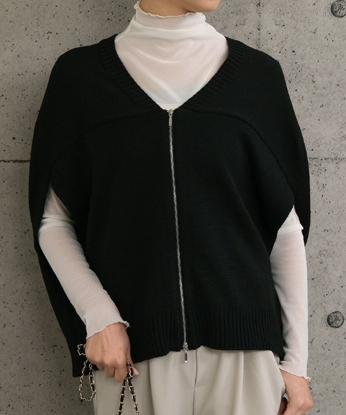 aquagarage（アクアガレージ）の「ダブルジップサマーニットベス（ニット/セーター・レディース・モカ/アイボリー/ブラック・M）」の2枚目の写真