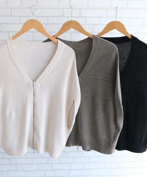 aquagarage（アクアガレージ）の「ダブルジップサマーニットベス（ニット/セーター・レディース・モカ/アイボリー/ブラック・M）」の4枚目の写真
