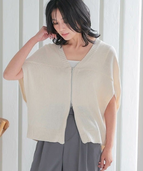 aquagarage（アクアガレージ）の「ダブルジップサマーニットベス（ニット/セーター・レディース・モカ/アイボリー/ブラック・M）」の13枚目の写真