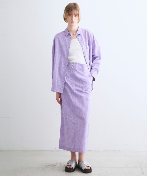 three dots(スリードッツ)の「コットンリネン シャツ(シャツ/ブラウス・レディース・ピンク系その他/ライトブルー/レッド/イエロー/ネイビー/ナチュラル/グリーン/パープル・SMALL)」の10枚目の写真