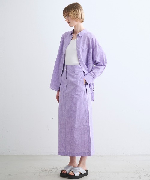 three dots(スリードッツ)の「コットンリネン シャツ(シャツ/ブラウス・レディース・ピンク系その他/ライトブルー/レッド/イエロー/ネイビー/ナチュラル/グリーン/パープル・SMALL)」の13枚目の写真