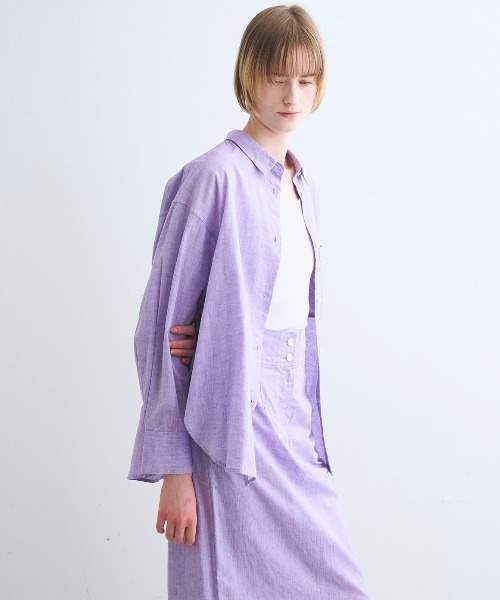 three dots(スリードッツ)の「コットンリネン シャツ(シャツ/ブラウス・レディース・ピンク系その他/ライトブルー/レッド/イエロー/ネイビー/ナチュラル/グリーン/パープル・SMALL)」の12枚目の写真