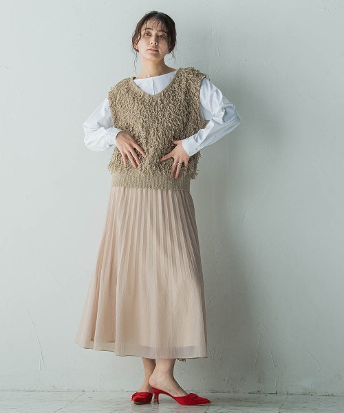 MAYSON GREY（メイソングレイ）の「ループフリンジニットベスト≪手洗い可能≫（ベスト・レディース・レッド/ベージュ・M）」の13枚目の写真