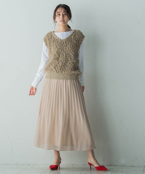 MAYSON GREY（メイソングレイ）の「ループフリンジニットベスト≪手洗い可能≫（ベスト・レディース・レッド/ベージュ・M）」の14枚目の写真