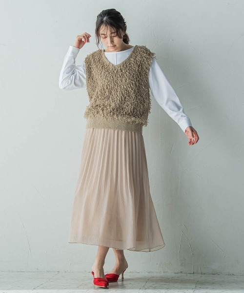 MAYSON GREY（メイソングレイ）の「ループフリンジニットベスト≪手洗い可能≫（ベスト・レディース・レッド/ベージュ・M）」の15枚目の写真