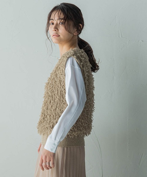 MAYSON GREY（メイソングレイ）の「ループフリンジニットベスト≪手洗い可能≫（ベスト・レディース・レッド/ベージュ・M）」の12枚目の写真
