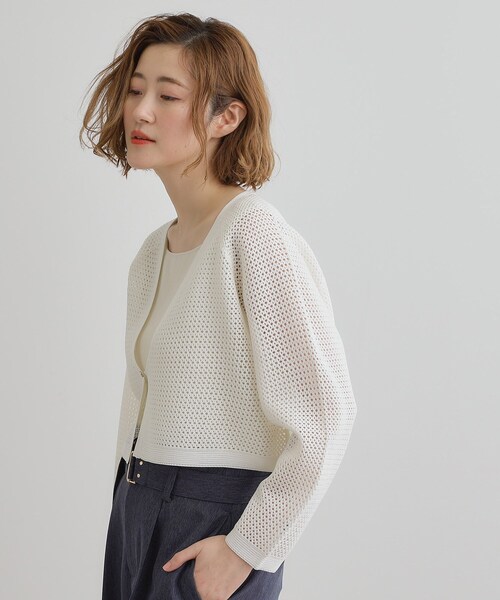 grove（グローブ）の「ワイドスリーブメッシュカーディガン（カーディガン/ボレロ・レディース・ダークブラウン/オフホワイト/ブラック・02/03/05/04/01）」の2枚目の写真