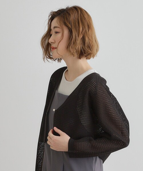 grove（グローブ）の「ワイドスリーブメッシュカーディガン（カーディガン/ボレロ・レディース・ダークブラウン/オフホワイト/ブラック・02/03/05/04/01）」の8枚目の写真