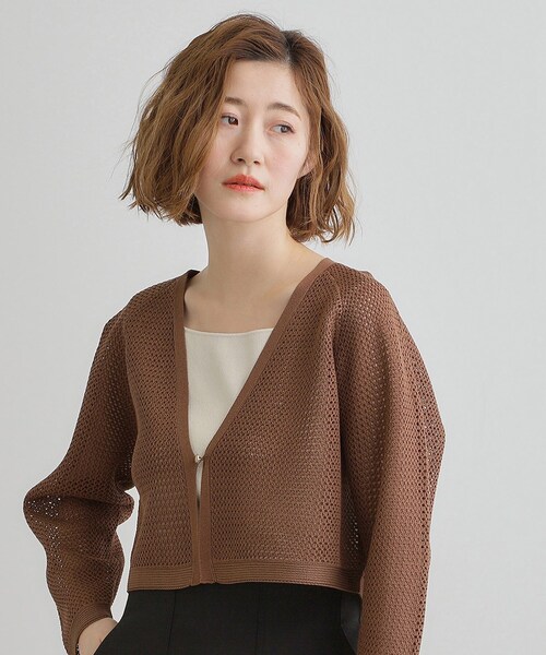 grove（グローブ）の「ワイドスリーブメッシュカーディガン（カーディガン/ボレロ・レディース・ダークブラウン/オフホワイト/ブラック・02/03/05/04/01）」の12枚目の写真