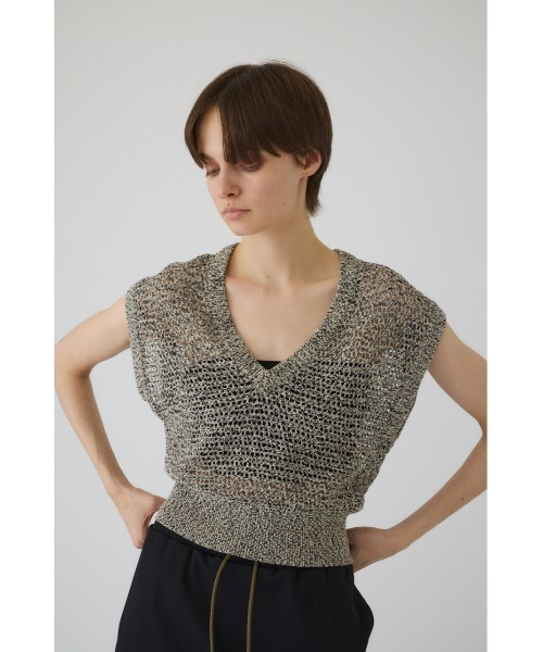 RIM.ARK(リムアーク)の「Summer knit v neck tops サマーニットブイネックトップス(ニット/セーター・レディース・マルチ/ブラック/アイボリー・38/36)」の3枚目の写真