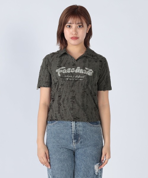CECIL McBEE(セシルマクビー)の「フロントプリントスキッパー半袖トップス(Tシャツ/カットソー・レディース・チャコールグレー/グレー・MEDIUM/LARGE)」の5枚目の写真