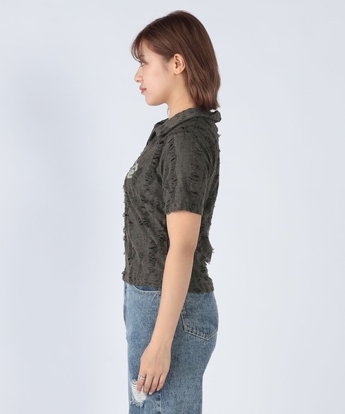 CECIL McBEE(セシルマクビー)の「フロントプリントスキッパー半袖トップス(Tシャツ/カットソー・レディース・チャコールグレー/グレー・MEDIUM/LARGE)」の6枚目の写真
