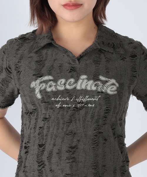 CECIL McBEE(セシルマクビー)の「フロントプリントスキッパー半袖トップス(Tシャツ/カットソー・レディース・チャコールグレー/グレー・MEDIUM/LARGE)」の8枚目の写真