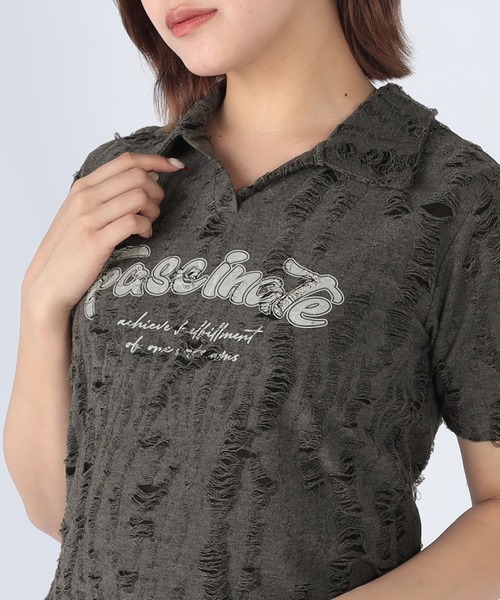 CECIL McBEE(セシルマクビー)の「フロントプリントスキッパー半袖トップス(Tシャツ/カットソー・レディース・チャコールグレー/グレー・MEDIUM/LARGE)」の9枚目の写真