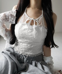 me+em select（ミームセレクト）の「【 ２color 】フロントリボンホルターレースキャミソール ／ front ribbon halter lace camisole（その他トップス）」