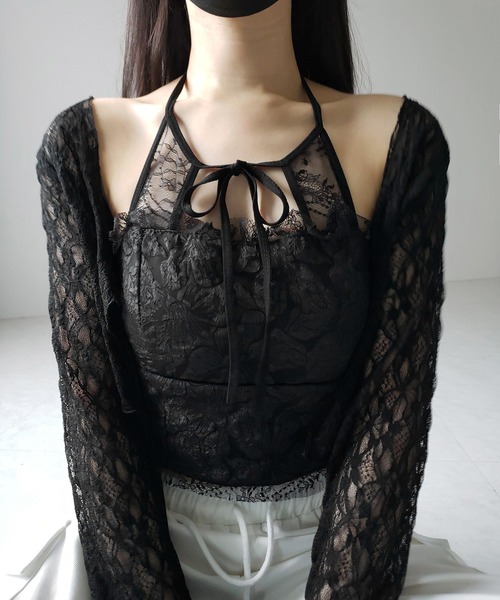 me+em select(ミームセレクト)の「【 2color 】フロントリボンホルターレースキャミソール / front ribbon halter lace camisole(その他トップス・レディース・ブラック/ホワイト・FREE)」の14枚目の写真