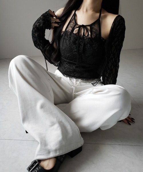 me+em select(ミームセレクト)の「【 2color 】フロントリボンホルターレースキャミソール / front ribbon halter lace camisole(その他トップス・レディース・ブラック/ホワイト・FREE)」の18枚目の写真