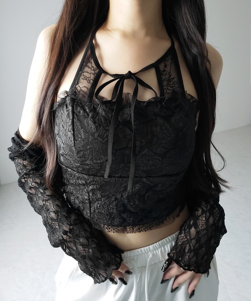 me+em select(ミームセレクト)の「【 2color 】フロントリボンホルターレースキャミソール / front ribbon halter lace camisole(その他トップス・レディース・ブラック/ホワイト・FREE)」の19枚目の写真