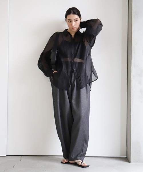 select MOCA(セレクトモカ)の「オーガンジーシアーシャツ(シャツ/ブラウス・レディース・ブラウン/ベージュ/ブラック/オフホワイト・FREE)」の8枚目の写真