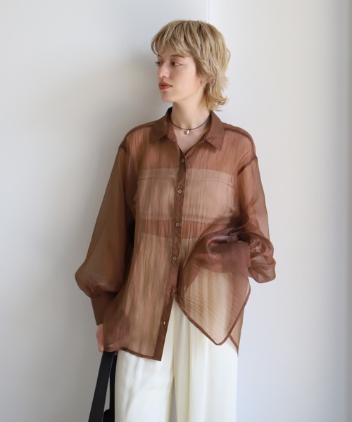 select MOCA(セレクトモカ)の「オーガンジーシアーシャツ(シャツ/ブラウス・レディース・ブラウン/ベージュ/ブラック/オフホワイト・FREE)」の13枚目の写真