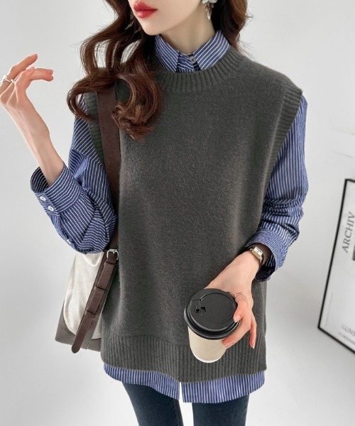 ノースリーブニット ダークグレー