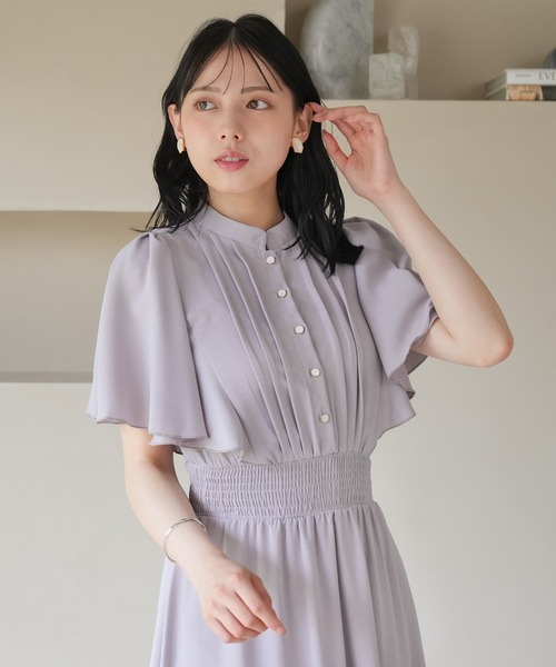 ASTORIA ODIER（アストリアオディール）の「ピンタックフレア袖ワンピース（ワンピース・レディース・ブルーグリーン/ラベンダー/ホワイト/ネイビー/サックスブルー/ブラウン/ワイン・SMALL/MEDIUM/LARGE）」の6枚目の写真