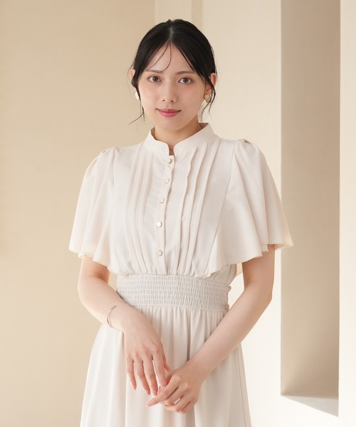 ASTORIA ODIER（アストリアオディール）の「ピンタックフレア袖ワンピース（ワンピース・レディース・ブルーグリーン/ラベンダー/ホワイト/ネイビー/サックスブルー/ブラウン/ワイン・SMALL/MEDIUM/LARGE）」の2枚目の写真