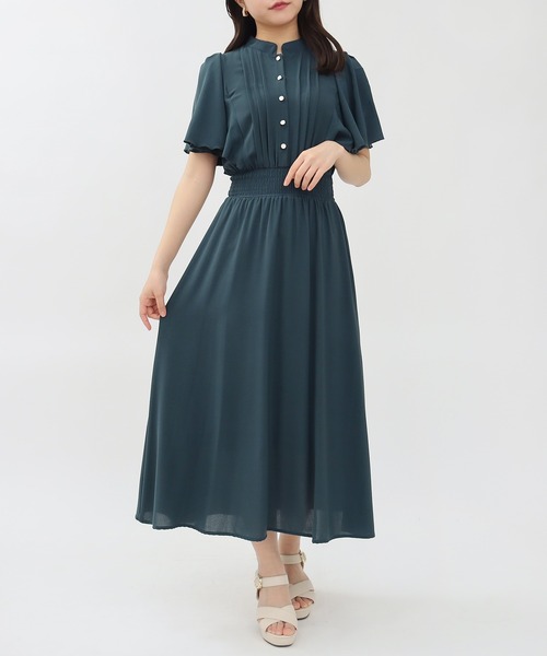 ASTORIA ODIER（アストリアオディール）の「ピンタックフレア袖ワンピース（ワンピース・レディース・ブルーグリーン/ラベンダー/ホワイト/ネイビー/サックスブルー/ブラウン/ワイン・SMALL/MEDIUM/LARGE）」の5枚目の写真