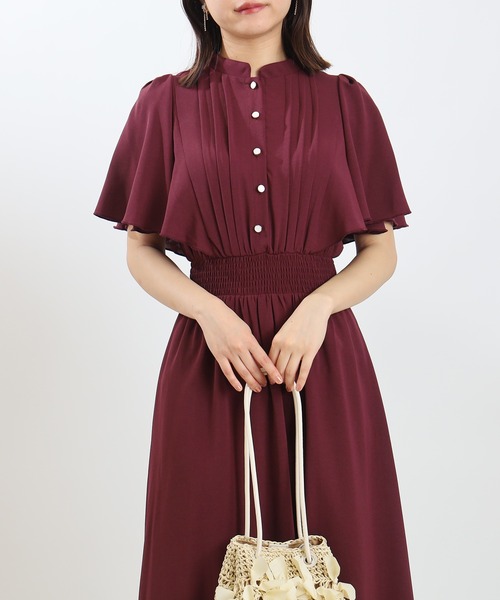 ASTORIA ODIER（アストリアオディール）の「ピンタックフレア袖ワンピース（ワンピース・レディース・ブルーグリーン/ラベンダー/ホワイト/ネイビー/サックスブルー/ブラウン/ワイン・SMALL/MEDIUM/LARGE）」の7枚目の写真