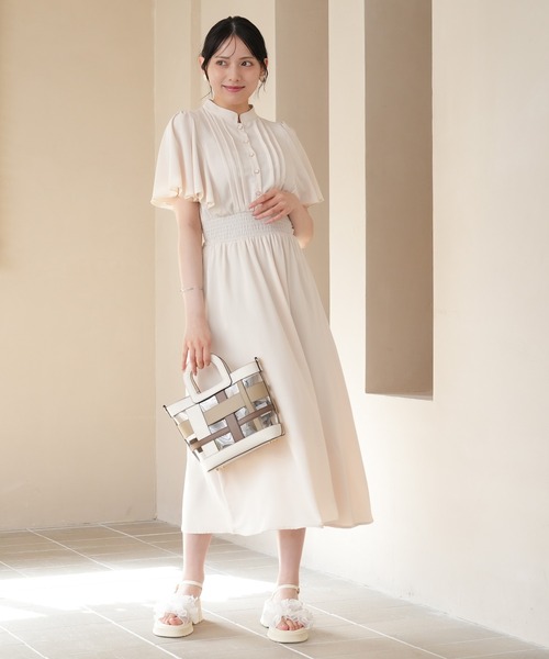 ASTORIA ODIER（アストリアオディール）の「ピンタックフレア袖ワンピース（ワンピース・レディース・ブルーグリーン/ラベンダー/ホワイト/ネイビー/サックスブルー/ブラウン/ワイン・SMALL/MEDIUM/LARGE）」の15枚目の写真