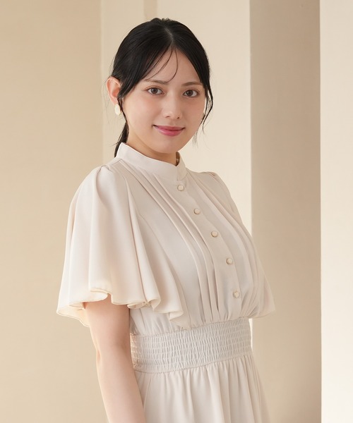 ASTORIA ODIER（アストリアオディール）の「ピンタックフレア袖ワンピース（ワンピース・レディース・ブルーグリーン/ラベンダー/ホワイト/ネイビー/サックスブルー/ブラウン/ワイン・SMALL/MEDIUM/LARGE）」の18枚目の写真