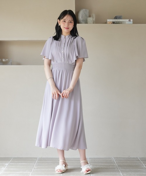 ASTORIA ODIER（アストリアオディール）の「ピンタックフレア袖ワンピース（ワンピース・レディース・ブルーグリーン/ラベンダー/ホワイト/ネイビー/サックスブルー/ブラウン/ワイン・SMALL/MEDIUM/LARGE）」の8枚目の写真