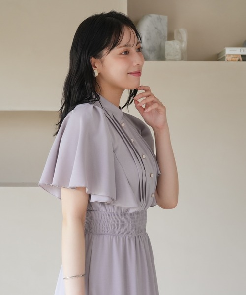 ASTORIA ODIER（アストリアオディール）の「ピンタックフレア袖ワンピース（ワンピース・レディース・ブルーグリーン/ラベンダー/ホワイト/ネイビー/サックスブルー/ブラウン/ワイン・SMALL/MEDIUM/LARGE）」の12枚目の写真