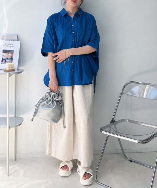 AS KNOW AS plus（アズノゥアズプラス）の「●インドコットン ドットジャガード切替えゆるビッグシャツ（シャツ/ブラウス・レディース・オフホワイト/ブルー/ブラック・FREE）」の7枚目の写真