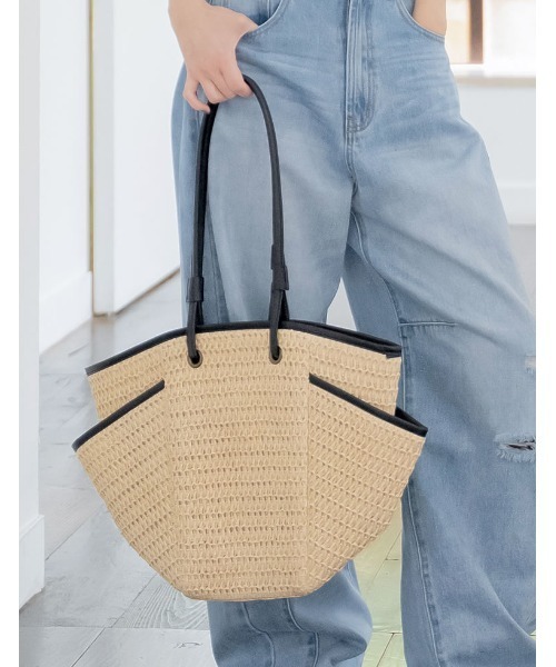 Re:EDIT（リエディ）の「ペーパーサイドポケットトートバッグ（かごバッグ・レディース・ブラウン/ベージュ・FREE）」の2枚目の写真