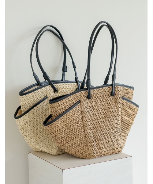 Re:EDIT（リエディ）の「ペーパーサイドポケットトートバッグ（かごバッグ・レディース・ブラウン/ベージュ・FREE）」の6枚目の写真