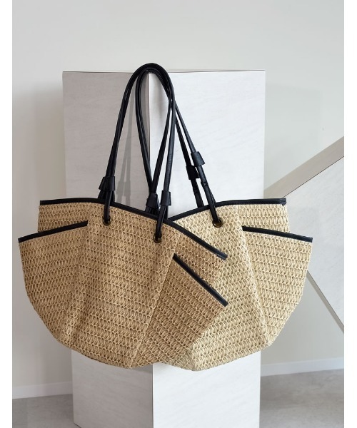 Re:EDIT（リエディ）の「ペーパーサイドポケットトートバッグ（かごバッグ・レディース・ブラウン/ベージュ・FREE）」の7枚目の写真