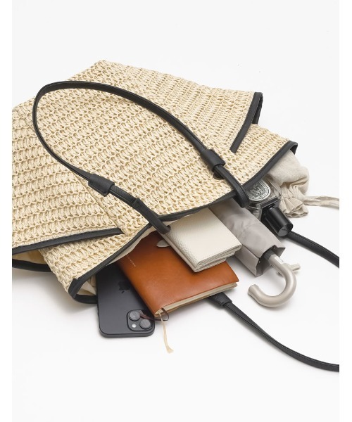 Re:EDIT（リエディ）の「ペーパーサイドポケットトートバッグ（かごバッグ・レディース・ブラウン/ベージュ・FREE）」の13枚目の写真