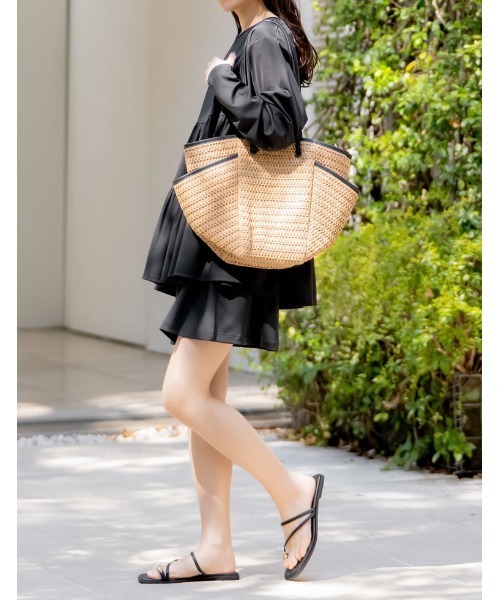 Re:EDIT（リエディ）の「ペーパーサイドポケットトートバッグ（かごバッグ・レディース・ブラウン/ベージュ・FREE）」の3枚目の写真