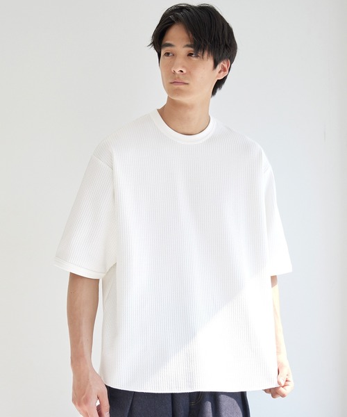 coca(coca)(コカ)の「EASYTEXワッフルワイドラウンドTシャツ(Tシャツ/カットソー・メンズ・ブラック/ホワイト・M/L/XL)」の1枚目の写真