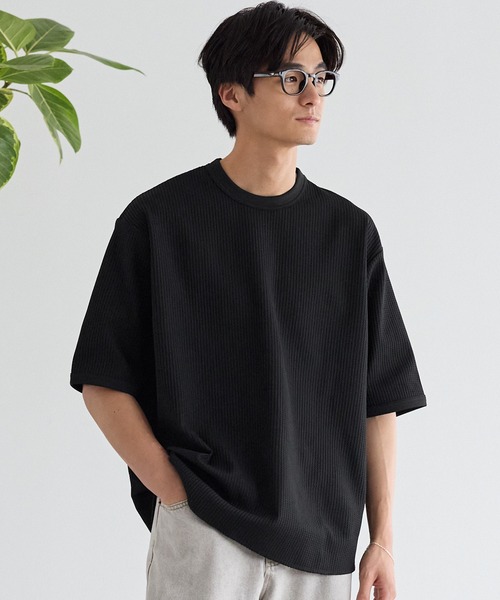 coca(coca)(コカ)の「EASYTEXワッフルワイドラウンドTシャツ(Tシャツ/カットソー・メンズ・ブラック/ホワイト・M/L/XL)」の2枚目の写真